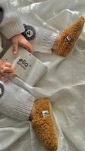 Teddy Baby Booties House Slippers, Non - Slip Sole, Organic Cotton Lining, Home Nursery Shoes Taba - Bright House