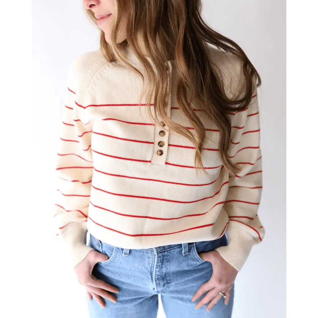The Ellen Henley Sweater in Red - Bright House