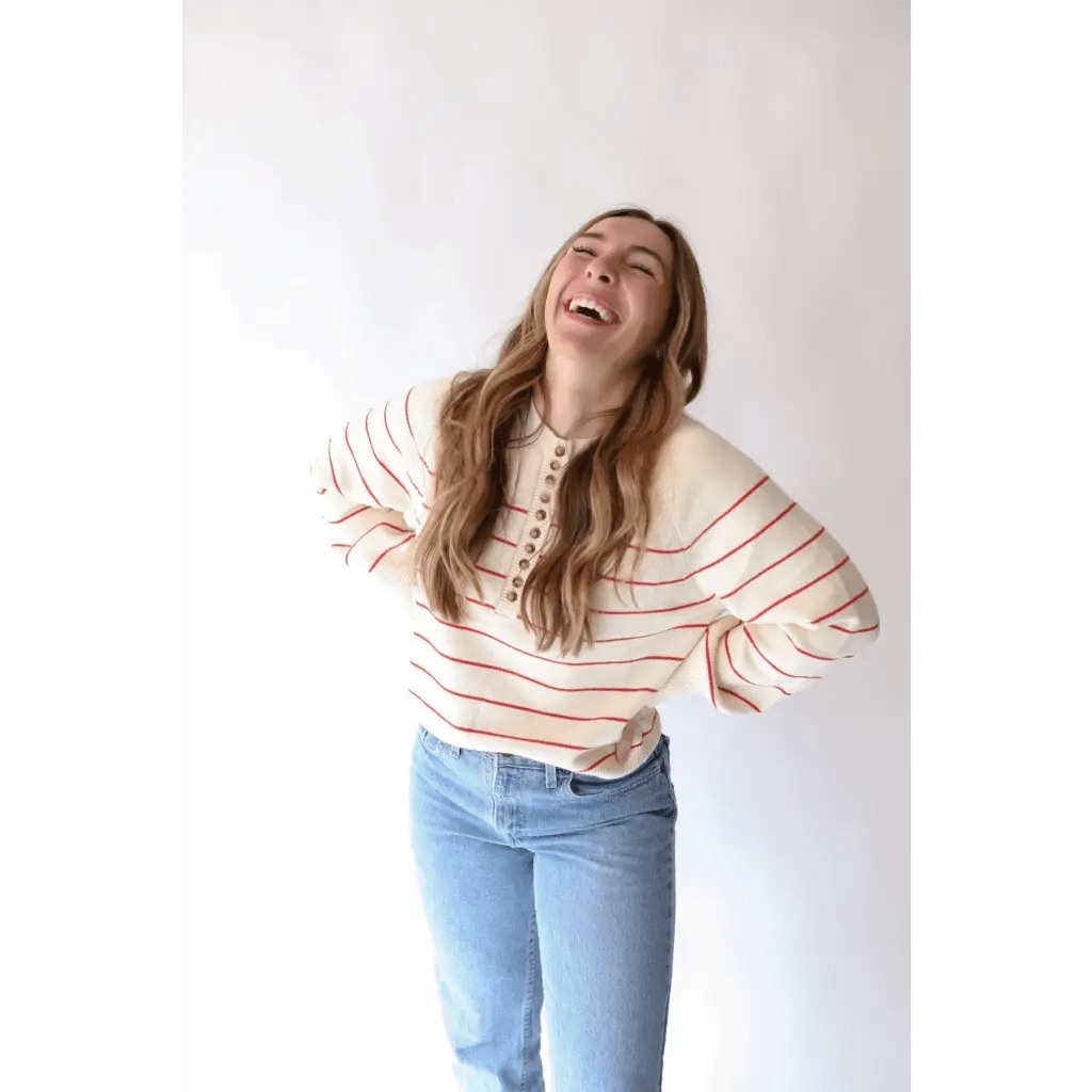 The Ellen Henley Sweater in Red - Bright House