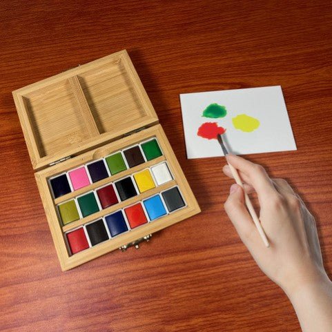 Watercolor Set – Bamboo Box – 18 Pans – Eco - Friendly - Bright House