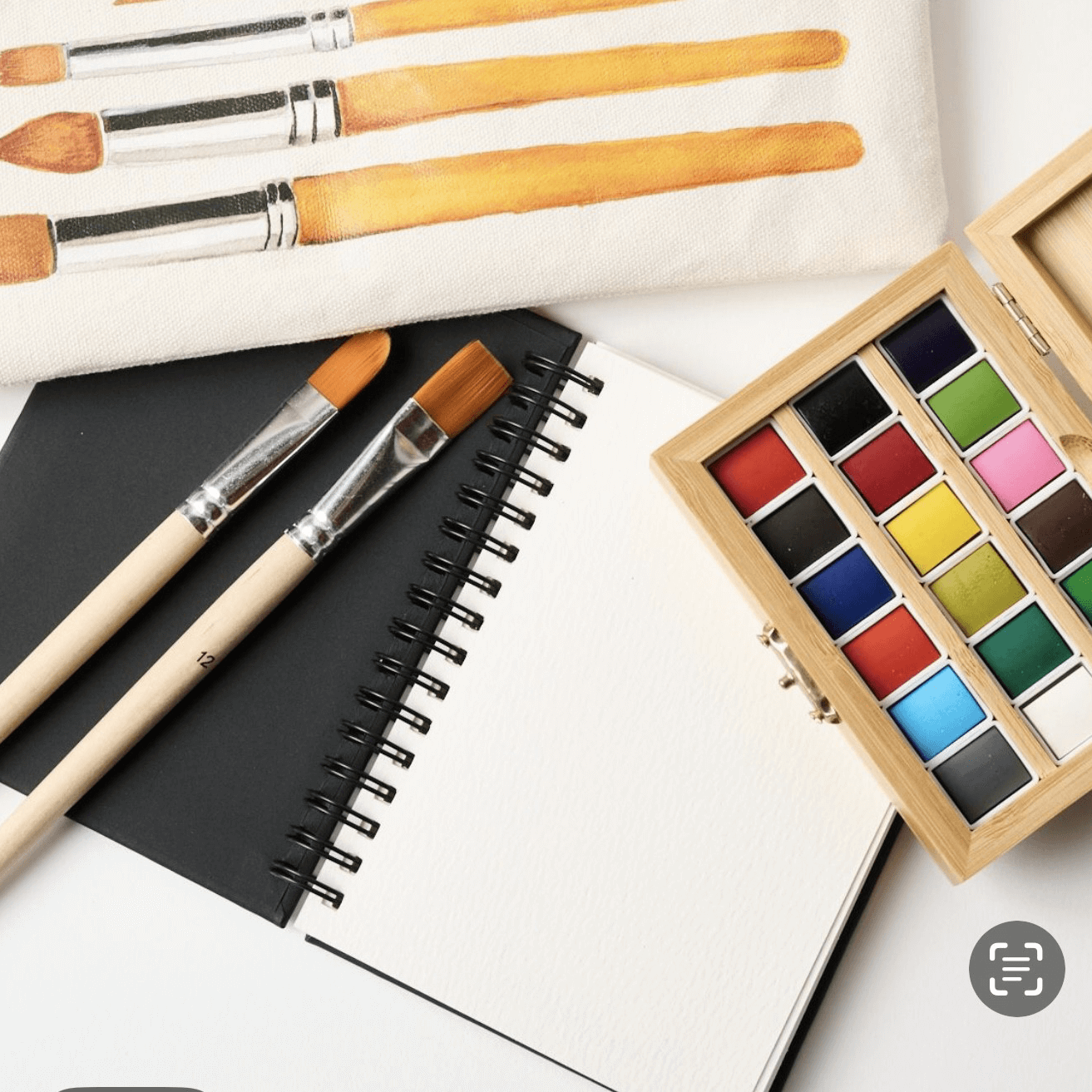 Watercolor Travel Set | Bamboo Case, Brushes, & Paper Pad - Bright House